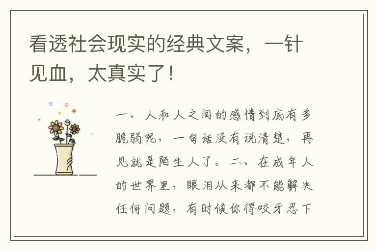 看透社会现实的经典文案,一针见血,太真实了!